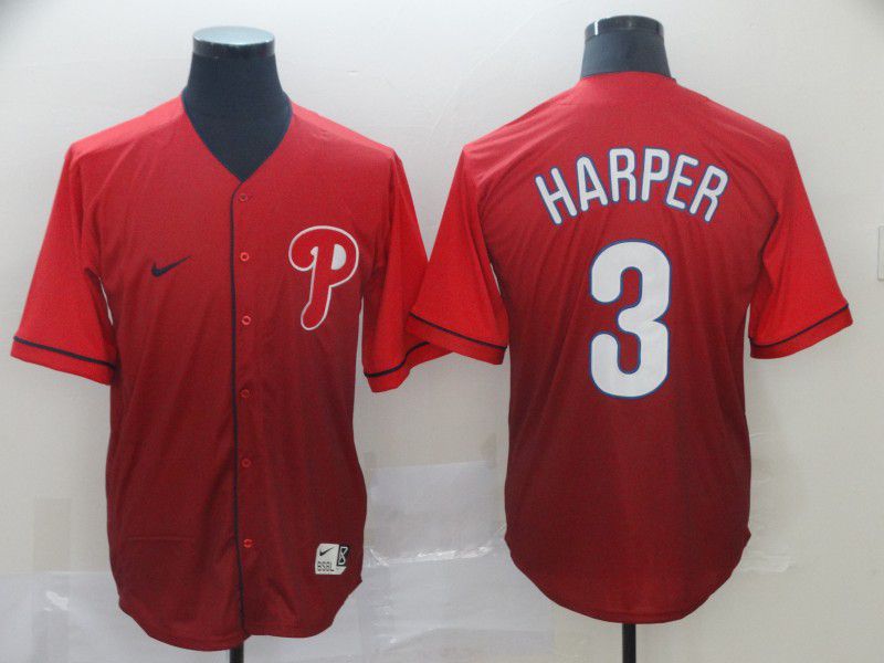 Men Philadelphia Phillies #3 Harper Red Nike Fade MLB Jersey